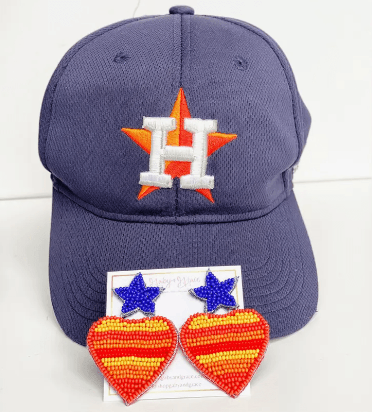 My Heart Beaded Houston Astros Earrings for Fans and Fashion Lovers