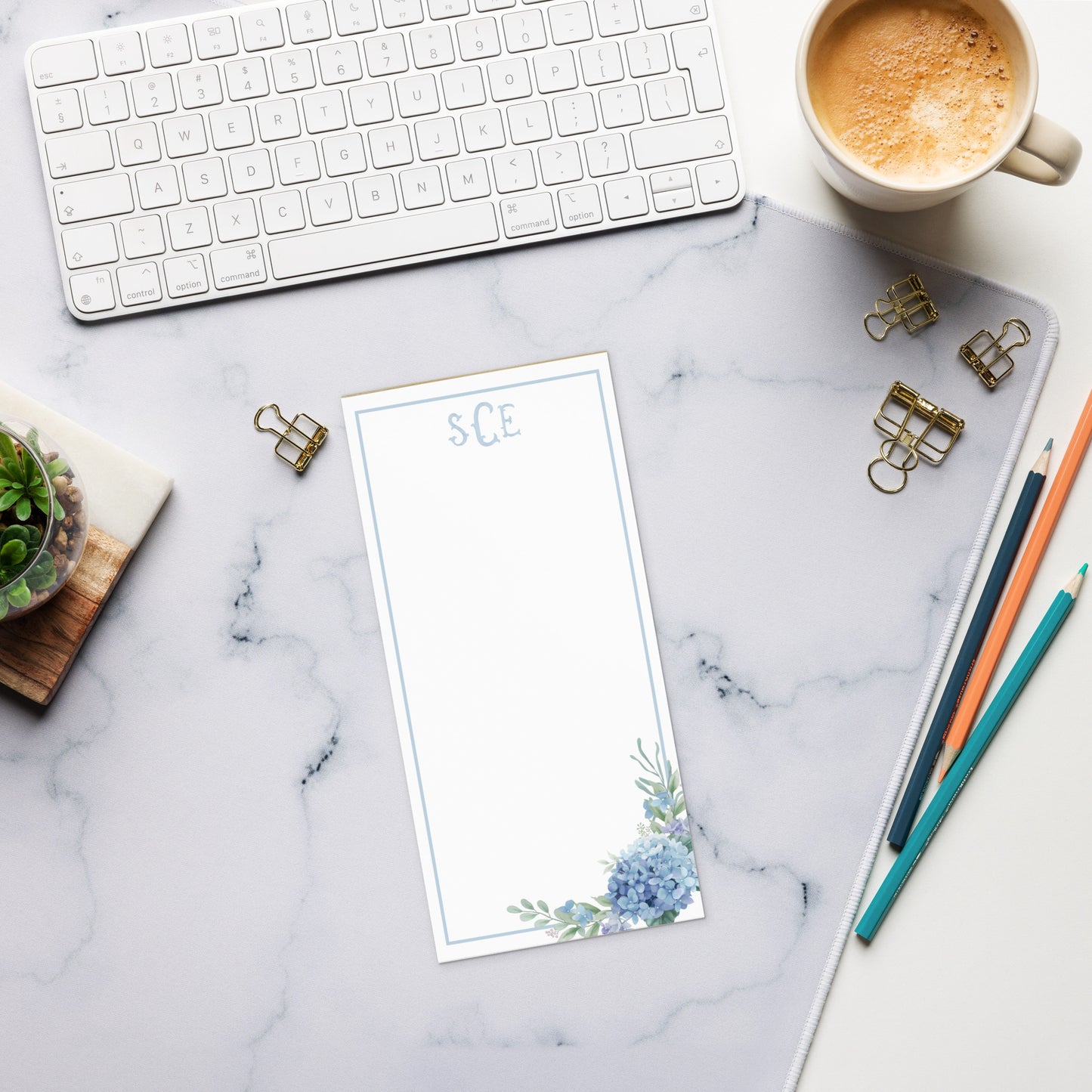 Monogram Hydrangea Magnetic Notepad - Sorelle Gifts