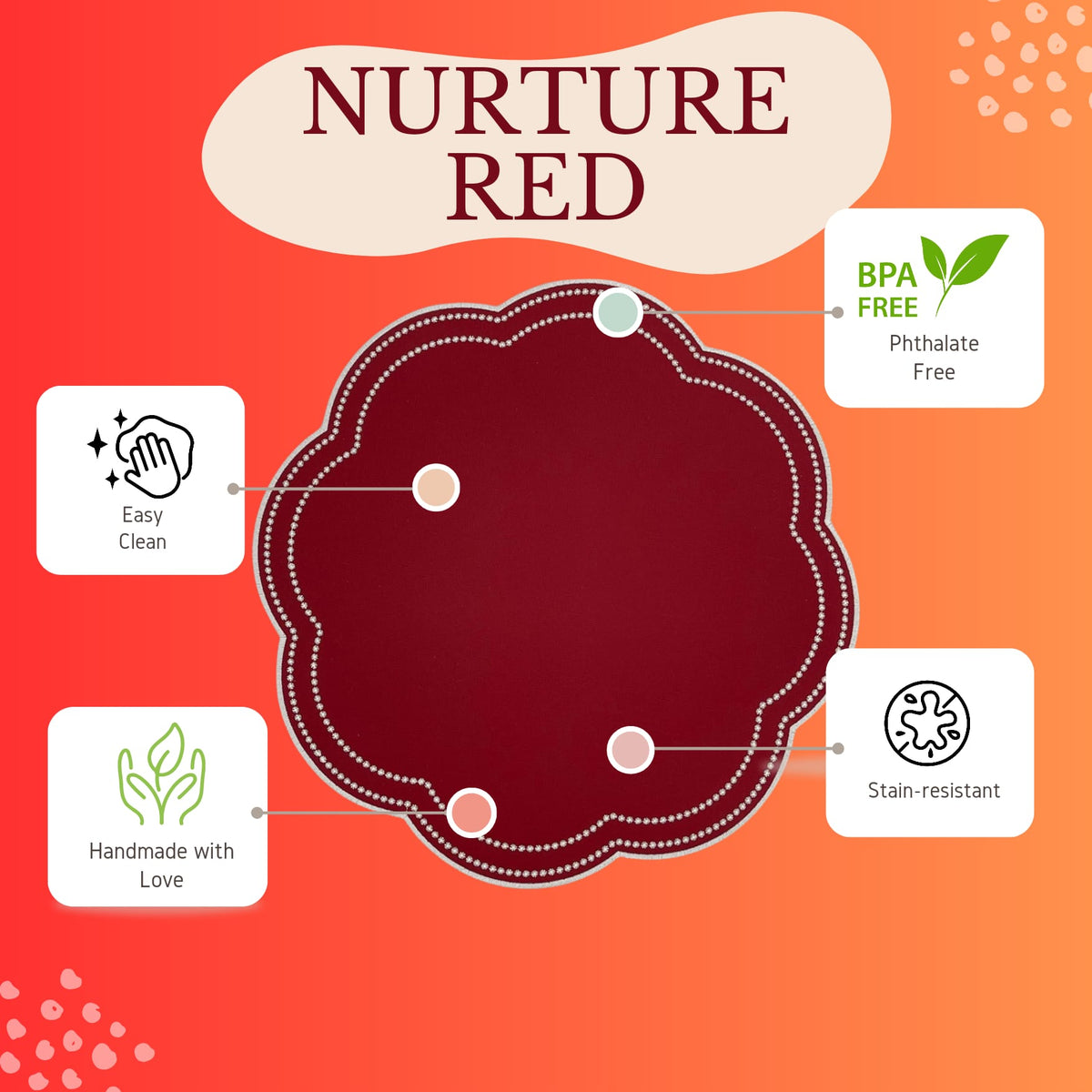 Nurture Red Scalloped Faux Leather Placemats