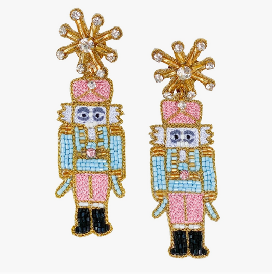 Pastel Nutcracker Beaded Earrings - Unique Holiday Jewelry