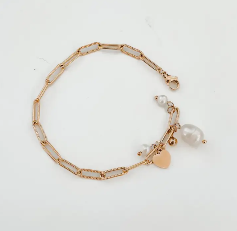 Heart & Pearls Charm Link Bracelet - Sorelle Gifts