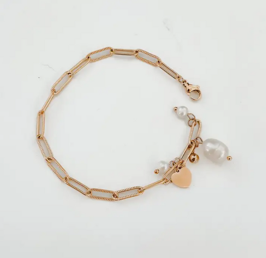 Heart & Pearls Charm Link Bracelet - Sorelle Gifts