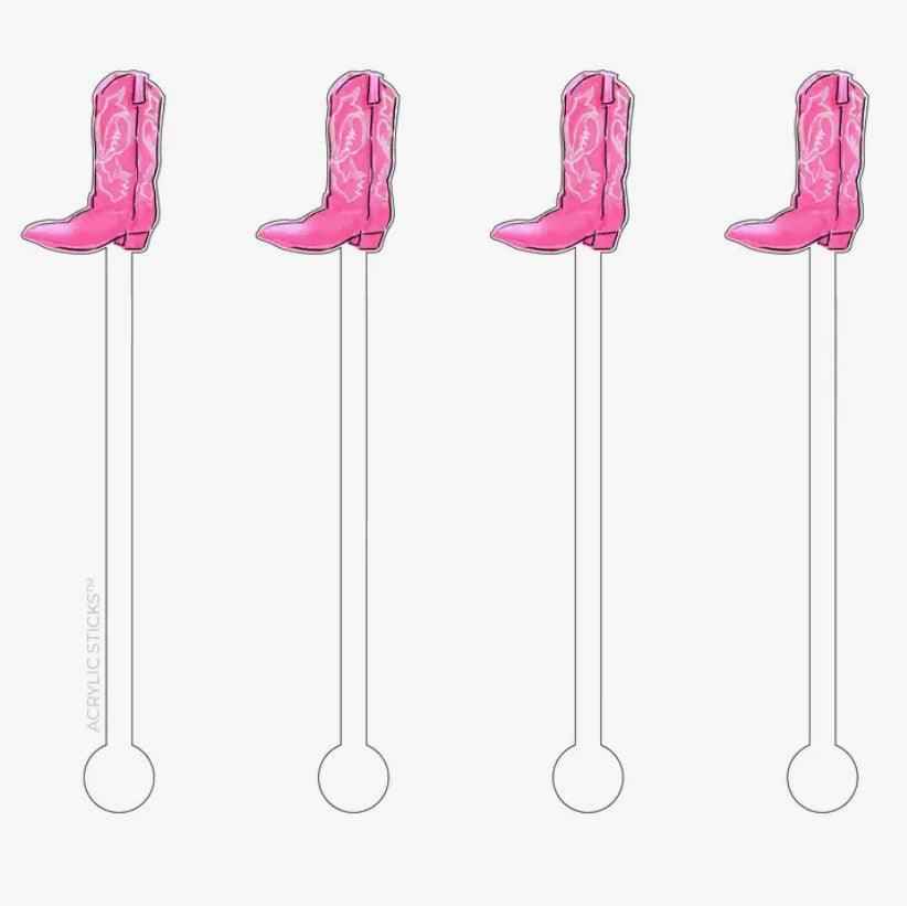 Pink Rodeo Cowgirl Boot Reusable Acrylic Stir Sticks