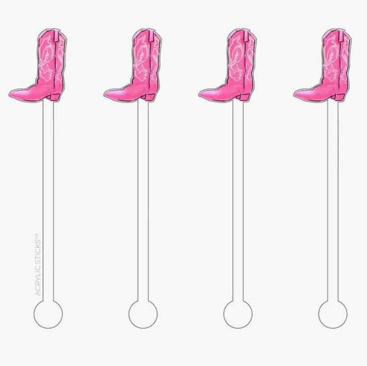 Pink Rodeo Cowgirl Boot Reusable Acrylic Stir Sticks