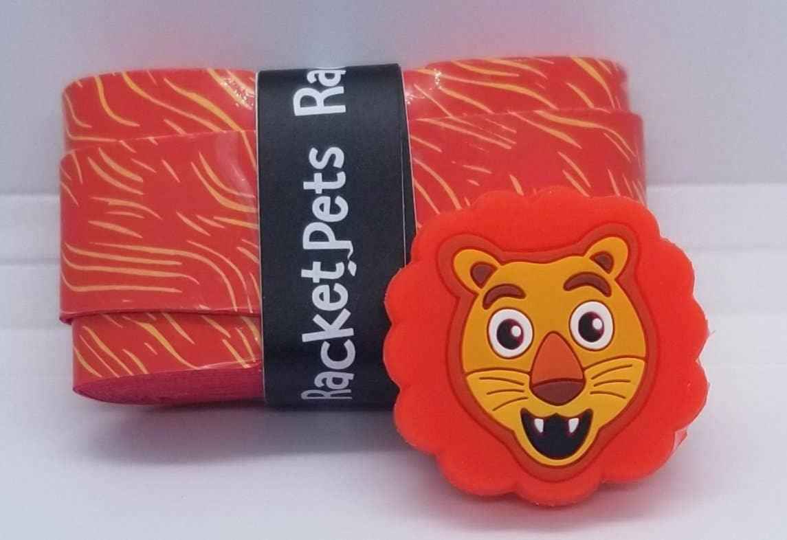 Racket Pets Tennis Overgrip Tape and Matching Shock Absorbing Dampener - Lion