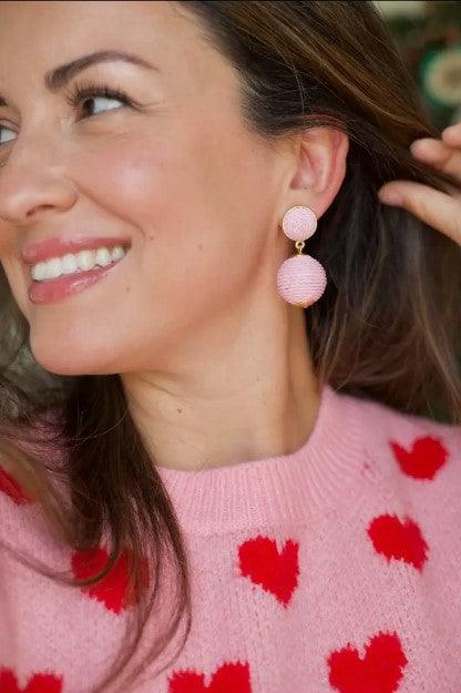 Raffia Lantern Pom Earrings - Ballet Slipper Pink - Sorelle Gifts