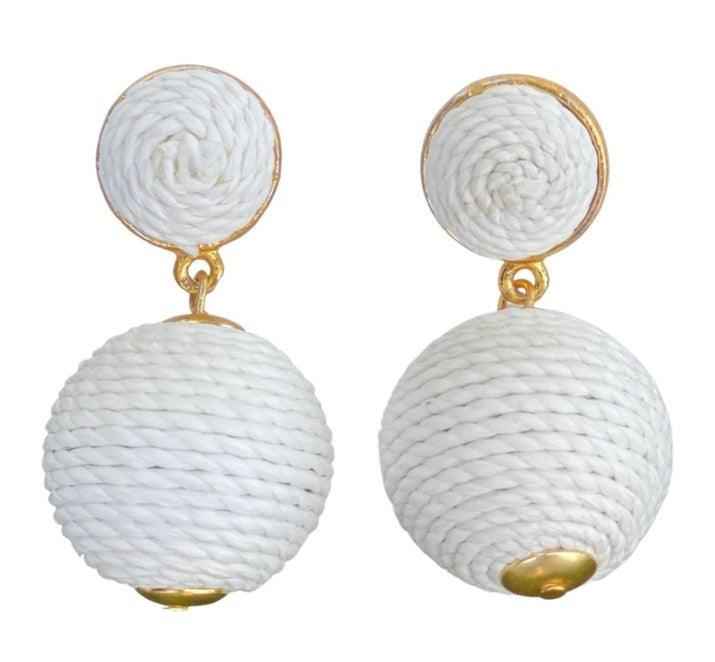 Raffia Lantern Pom Earrings - White