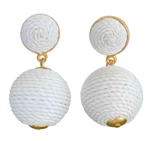 Raffia Lantern Pom Earrings - White