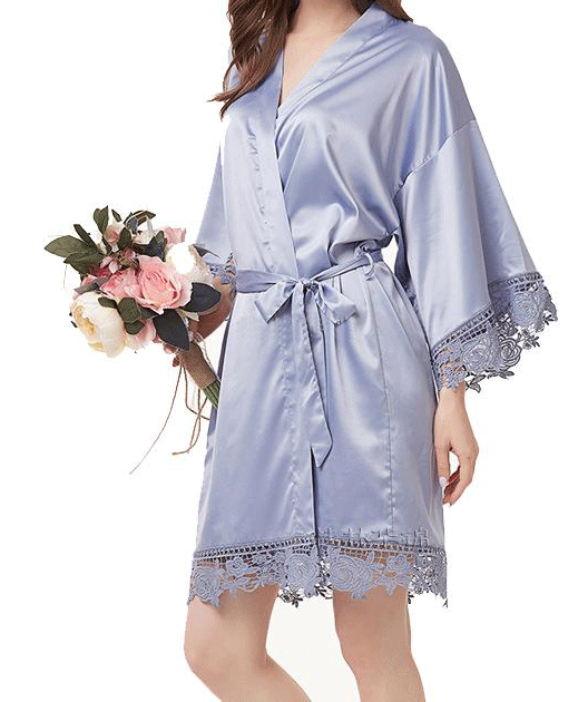 Satin Robe with Lace Trim - multiple colors - Sorelle Gifts
