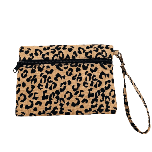 Sofia Brown Leopard Canvas Wristlet - Stylish and Functional Accessory for Any Occasion