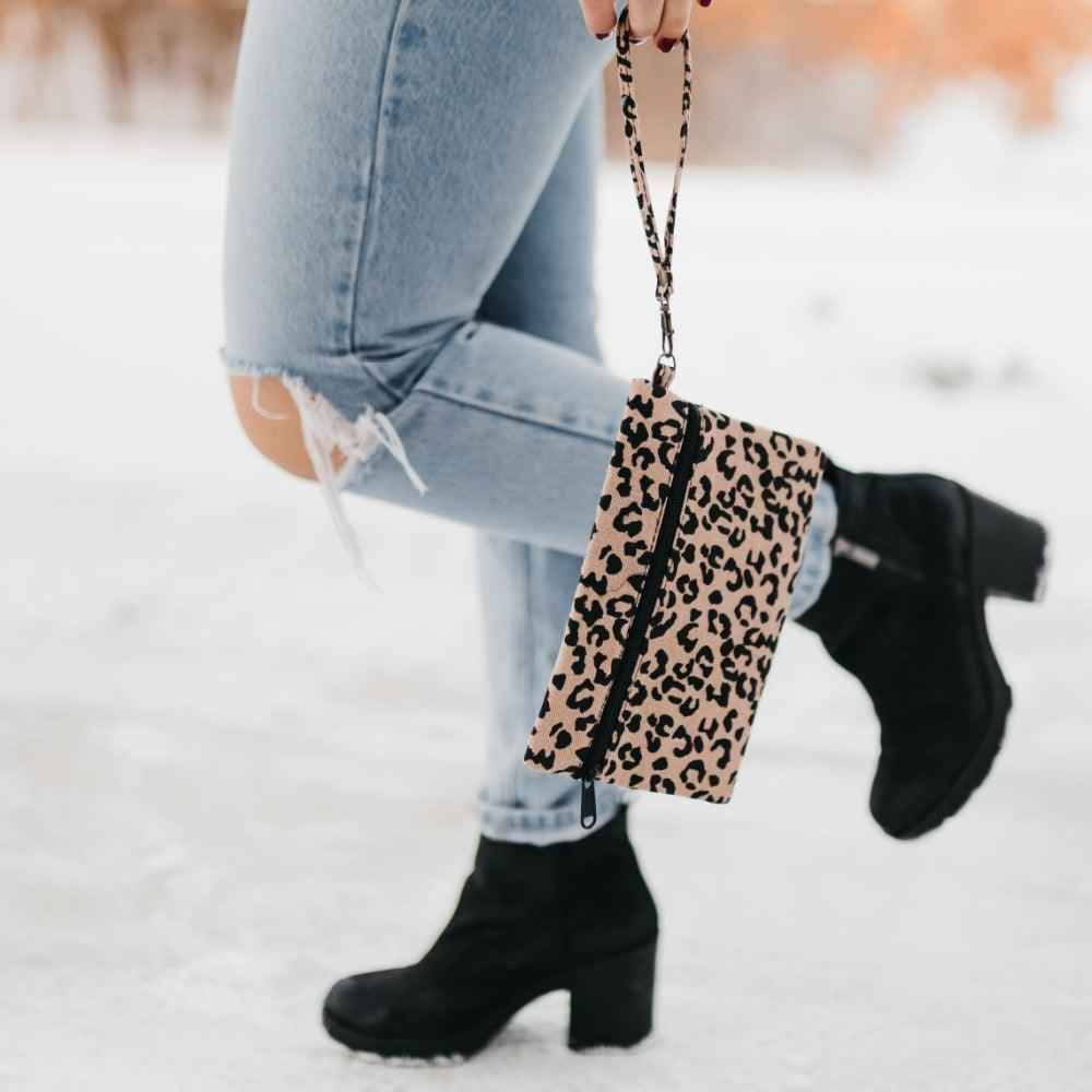 Sofia Brown Leopard Canvas Wristlet - Stylish and Functional Accessory for Any Occasion