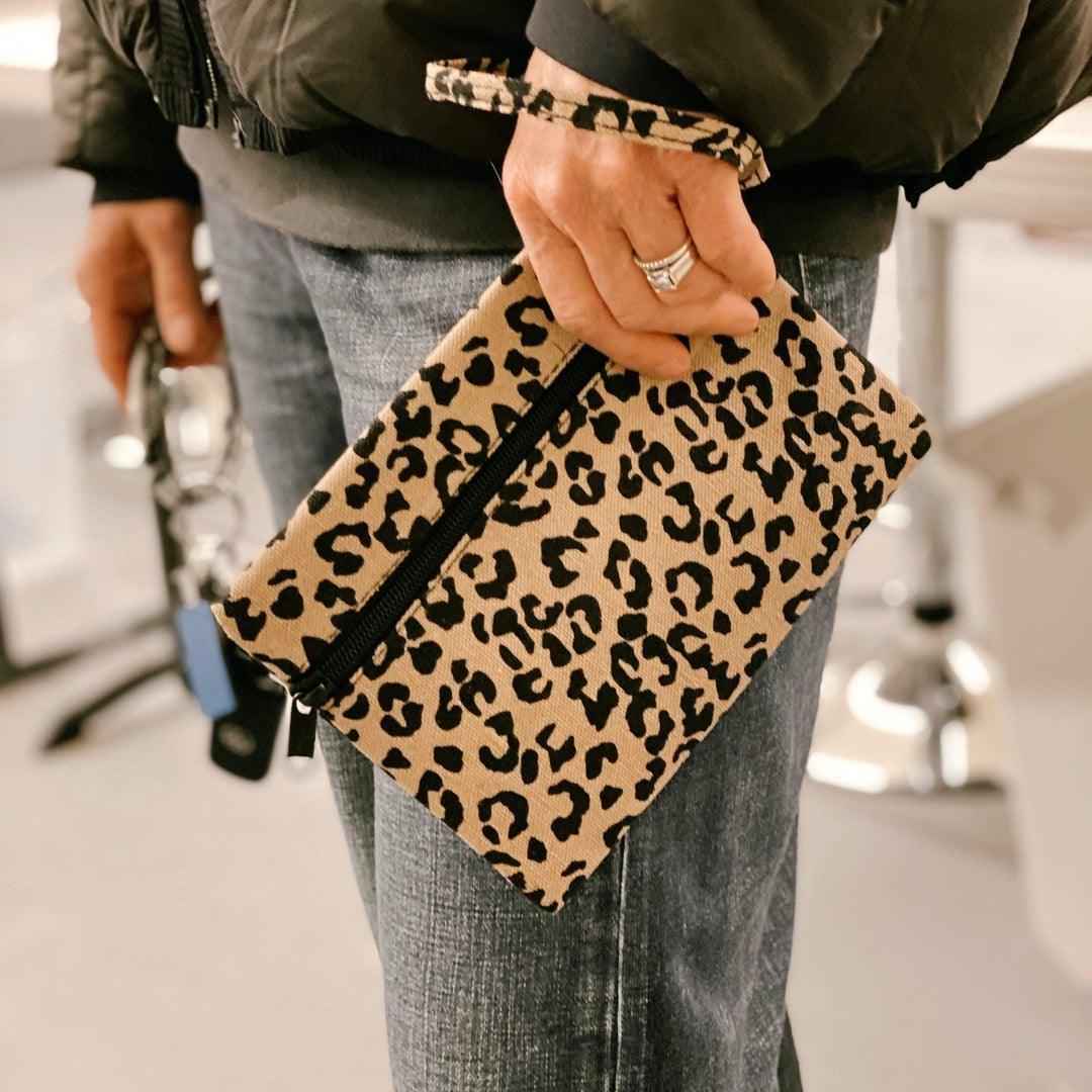 Sofia Brown Leopard Canvas Wristlet - Stylish and Functional Accessory for Any Occasion