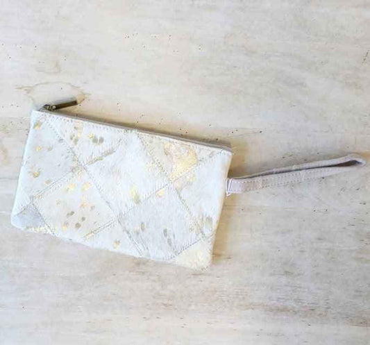 Speckled Metallic Leather Cowhide Wristlet - Stylish and Unique Accessory