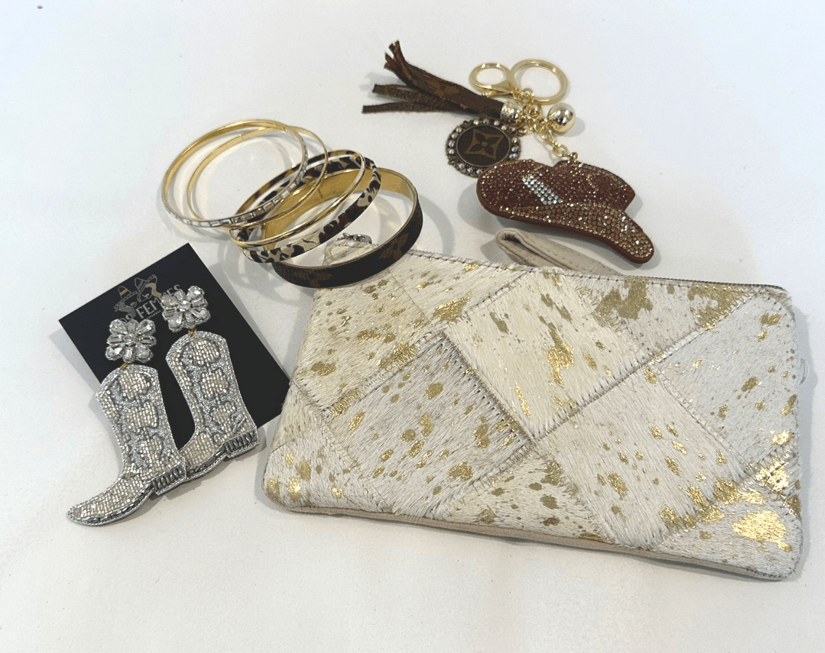 Speckled Metallic Leather Cowhide Wristlet - Stylish and Unique Accessory