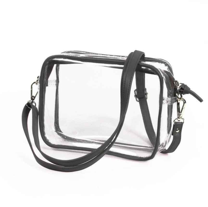 Stadium Approved Clear Purse with Black Vegan Leather Trim and Straps
