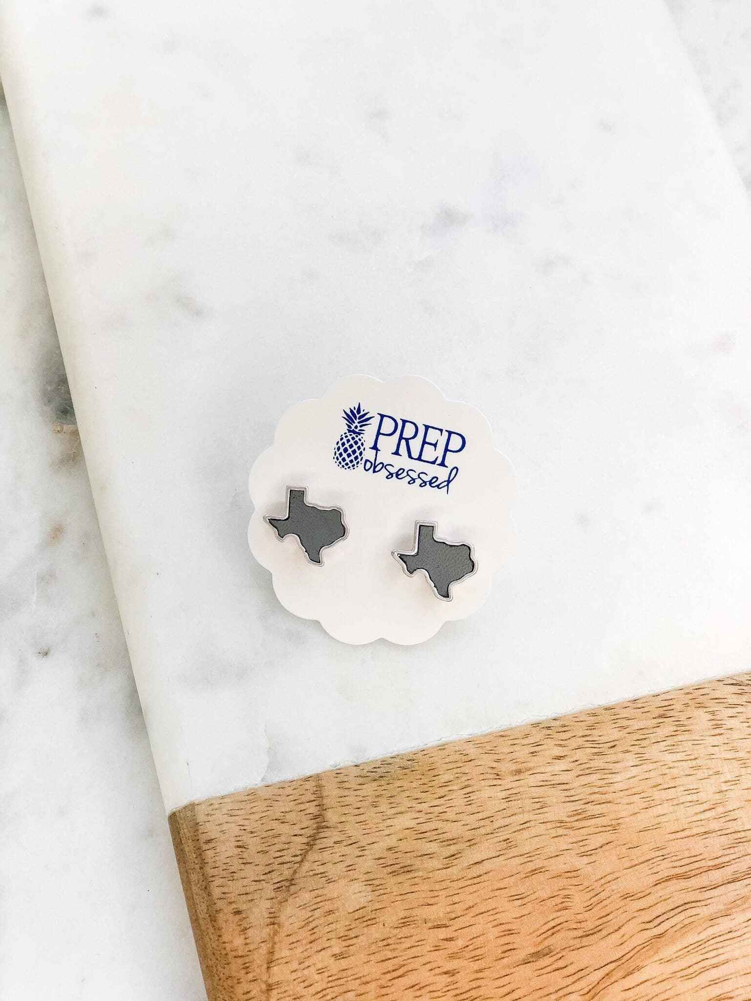 State Of Texas Real Leather Stud Earrings - Texas Leather Stud Earrings