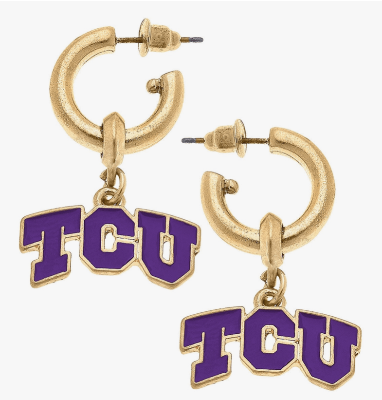 TCU Horned Frogs Drop Hoop Earrings - Sorelle Gifts