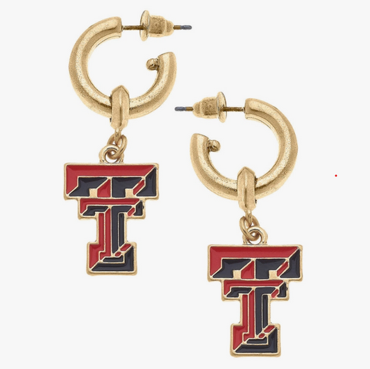 Texas Tech Red Raiders Enamel Game Day Drop Hoop Earrings - Sorelle Gifts