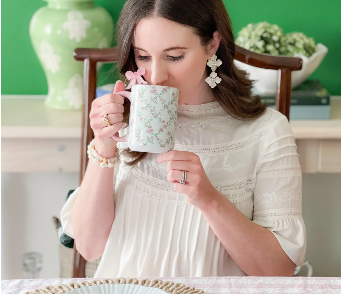 Primrose Trellis 15oz Tall Watercolor Mug - Elegant Floral Design for Every Sip