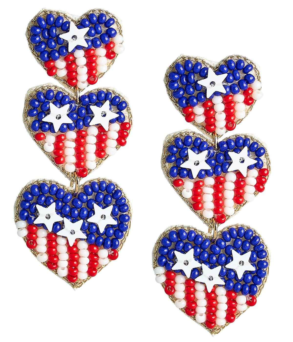 USA Beaded Earrings - RED WHITE & BLUE