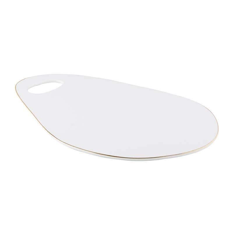 Oval Cheese Tray - White with Gold Trim - Sorelle Gifts