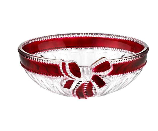 Holiday 10" Crystal Red Bow Bowl for Festive Decor