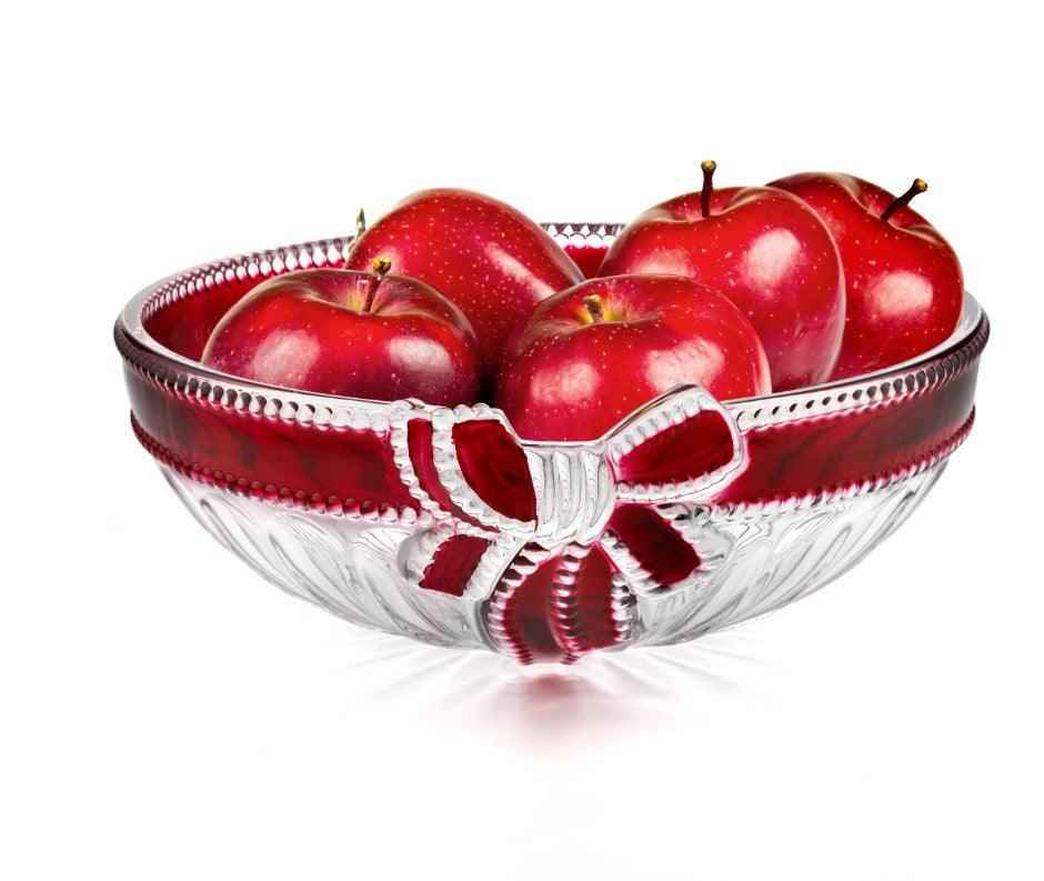 Holiday 10" Crystal Red Bow Bowl for Festive Decor