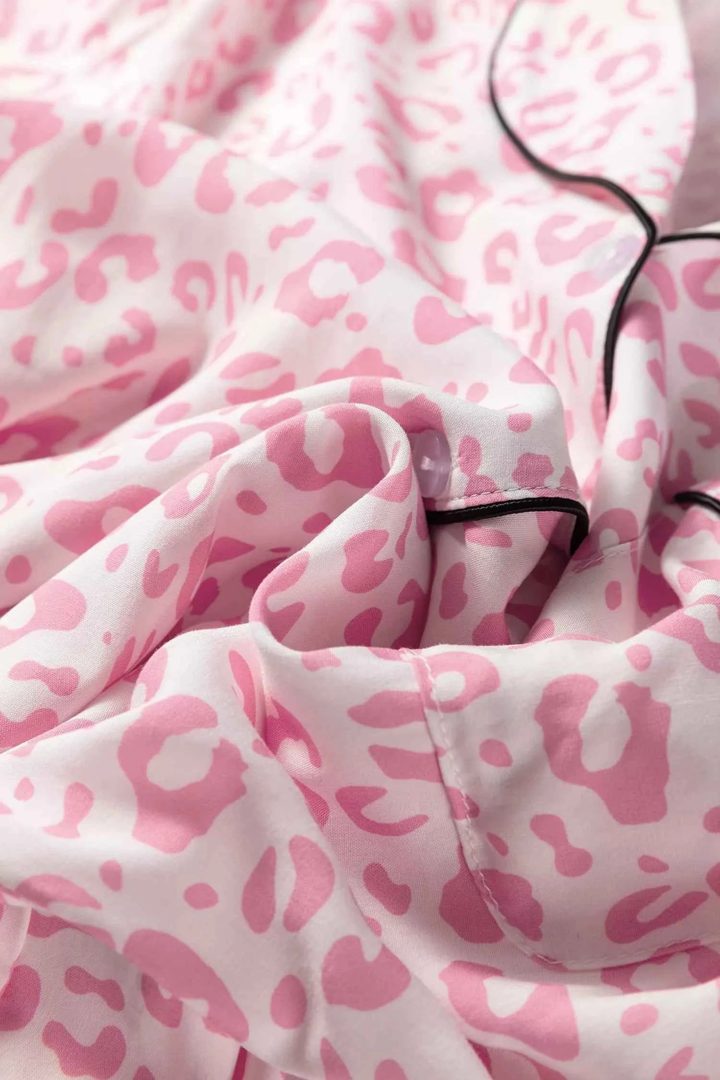 Leopard Print Button Up Top and Pants 2cps Pajama Set