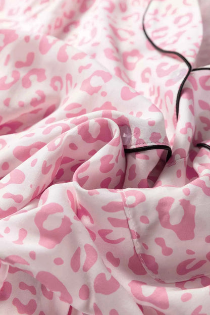 Leopard Print Button Up Top and Pants 2cps Pajama Set