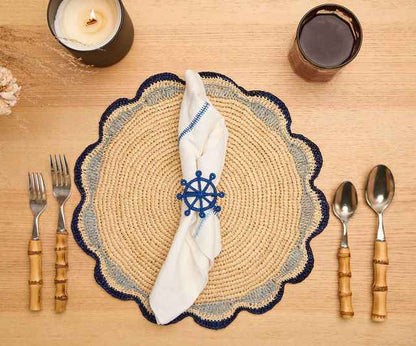 Coastal Ship Wheel Napkin Ring – 2.5” Handwoven Iraca Palm – Nautical Table Decor from Colombia