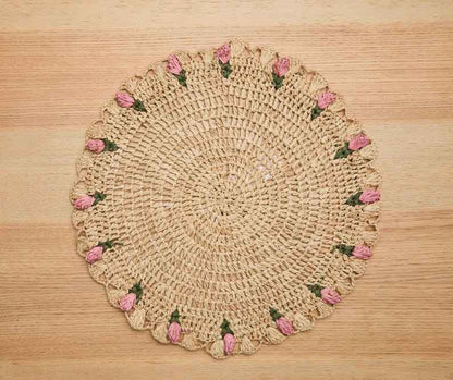 Tulip Floral Placemats – Hand-Crocheted Raffia Palm Floral Placemats – Spring Table Decor