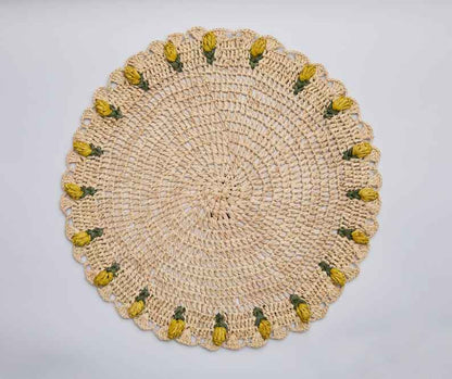 Handmade Tulip Placemat – Raffia Crochet Floral Table Mat – Spring & Easter Table Decor – Artisan Tableware – Boho Dining Accent