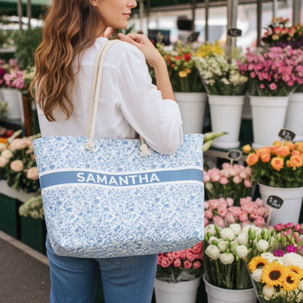 Heirloom Collection Blue Toile Personalized Oversized Weekender Bag - Sorelle Gifts