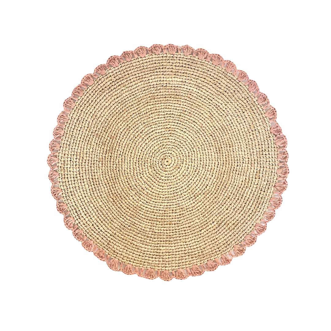 Aura Pink edge placemats - Woven Raffia Tabletop