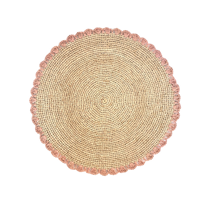 Aura Pink edge placemats - Woven Raffia Tabletop