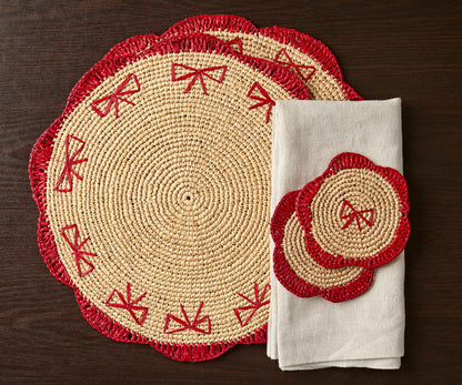 Handwoven Raffia Fringe Coaster by Payton James – Bohemian Candle Mat, Rustic Table Decor, Natural Raffia Palm