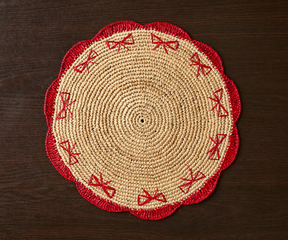 Payton James Handwoven Bow Placemats – Hand-Crocheted Raffia Palm Placemats – Unique Kitchen & Dining Table Decor – Handmade Tableware