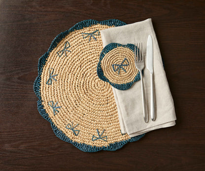 Handwoven Raffia Fringe Coaster by Payton James – Bohemian Candle Mat, Rustic Table Decor, Natural Raffia Palm