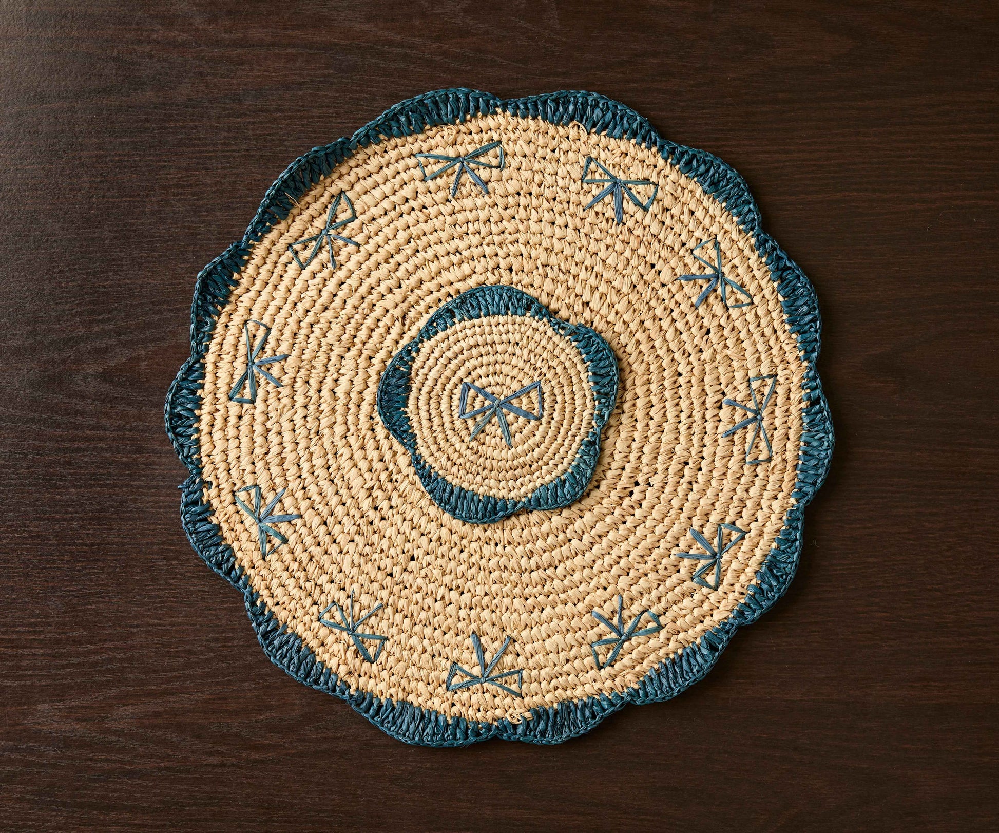 Handwoven Raffia Fringe Coaster by Payton James – Bohemian Candle Mat, Rustic Table Decor, Natural Raffia Palm