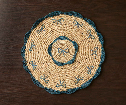 Handwoven Raffia Fringe Coaster by Payton James – Bohemian Candle Mat, Rustic Table Decor, Natural Raffia Palm