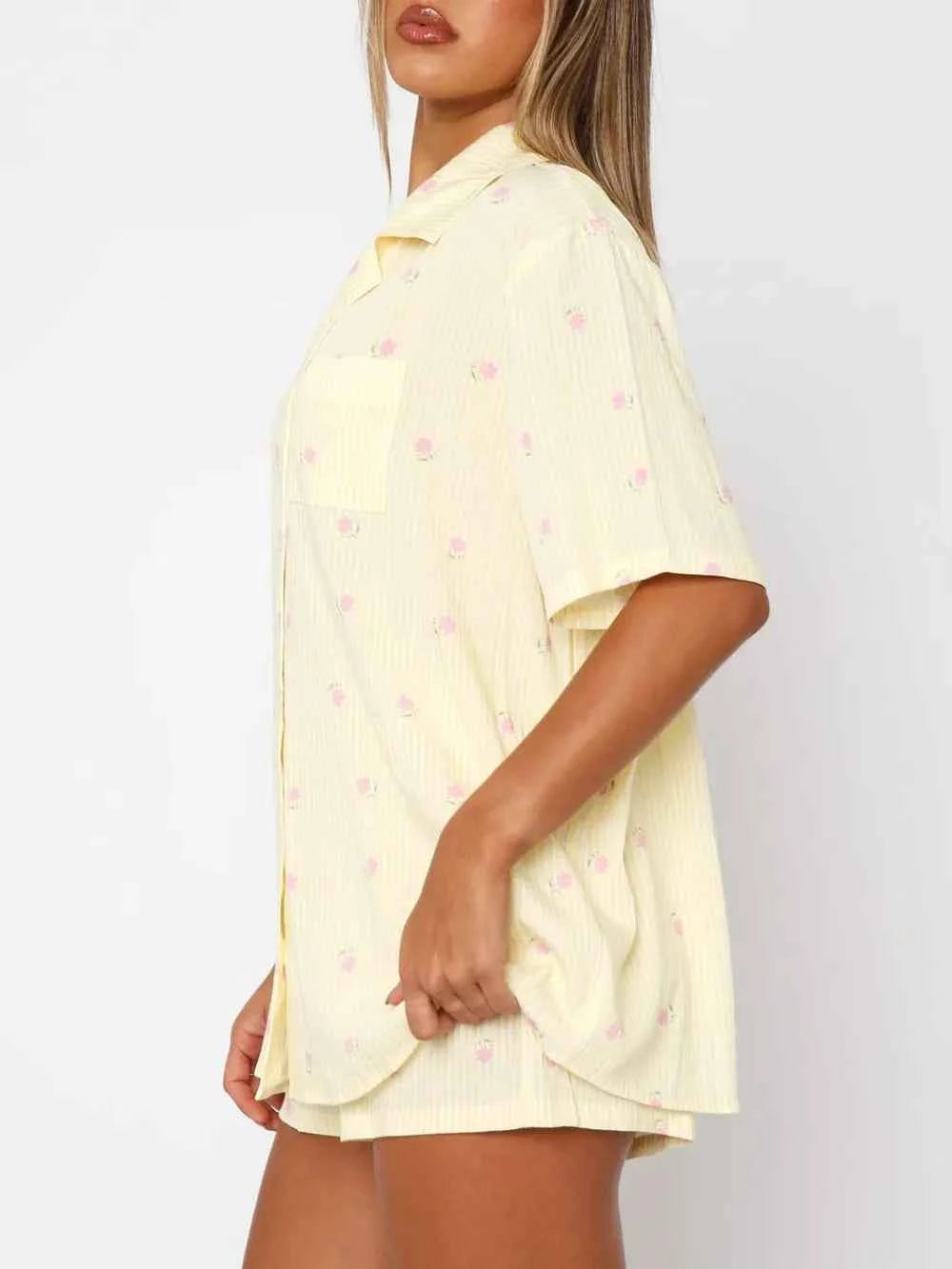 Love Notes Collared Neck Short Sleeve Top and Shorts Pajama Set