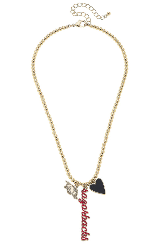 Arkansas Razorbacks Ball Bead Charm Necklace