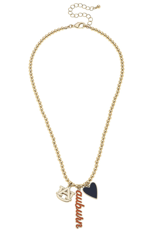 Auburn Tigers Ball Bead Charm Necklace