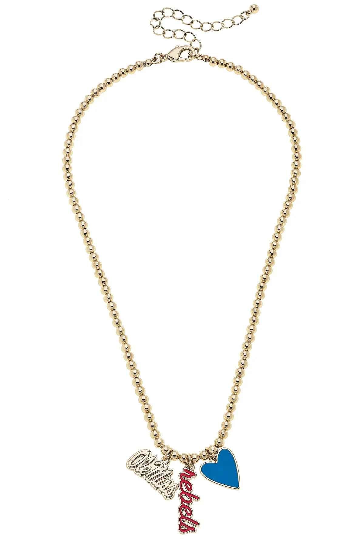 Ole Miss Rebels Ball Bead Charm Necklace in Shiny Gold