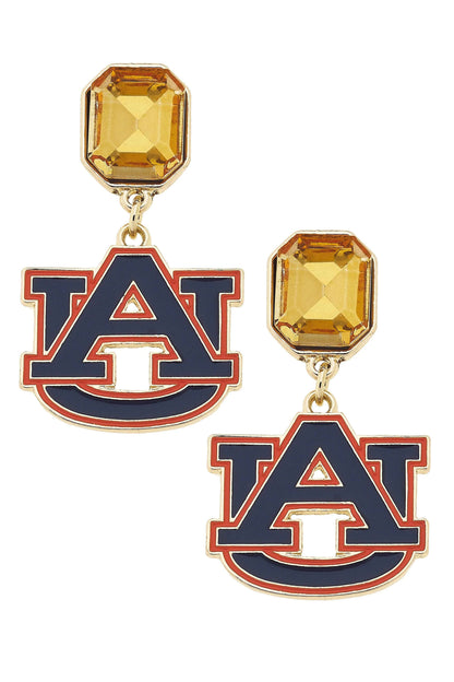 Auburn Tigers Rhinestone Enamel Logo Earrings