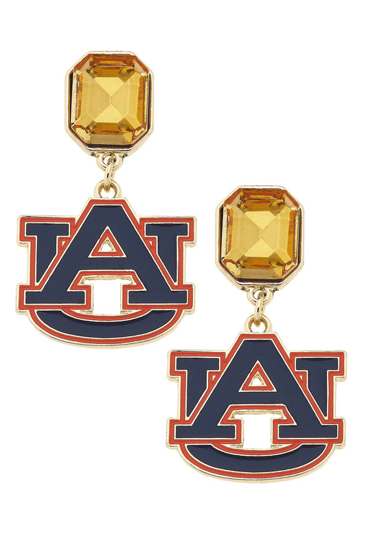 Auburn Tigers Rhinestone Enamel Logo Earrings