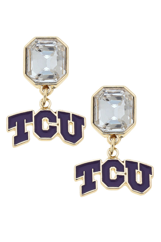 TCU Horned Frogs Rhinestone Enamel Logo Earrings