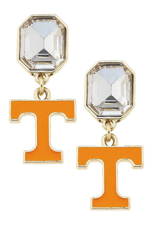 Tennessee Vols Rhinestone Enamel Logo Earrings in Shiny Gold