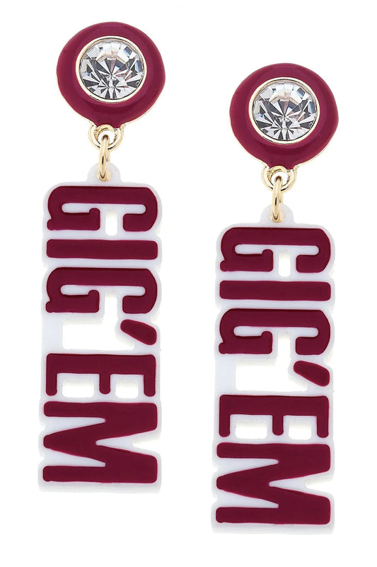 Texas A&M Aggies Resin Block Letter Earrings in Maroon