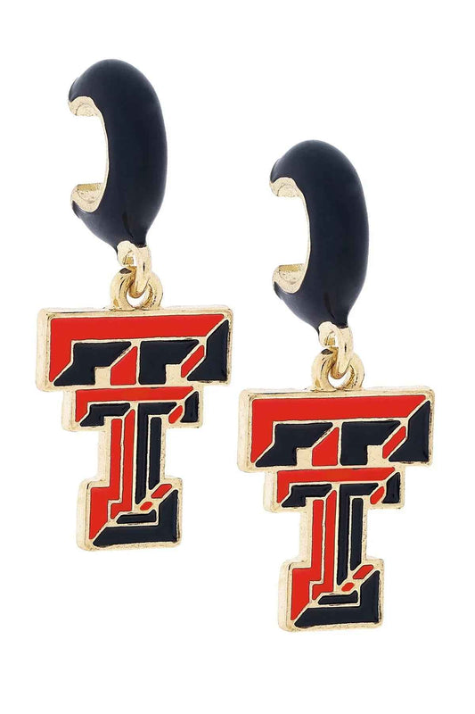 Texas Tech Red Raiders Enamel Logo Huggie Hoop Earrings in Black